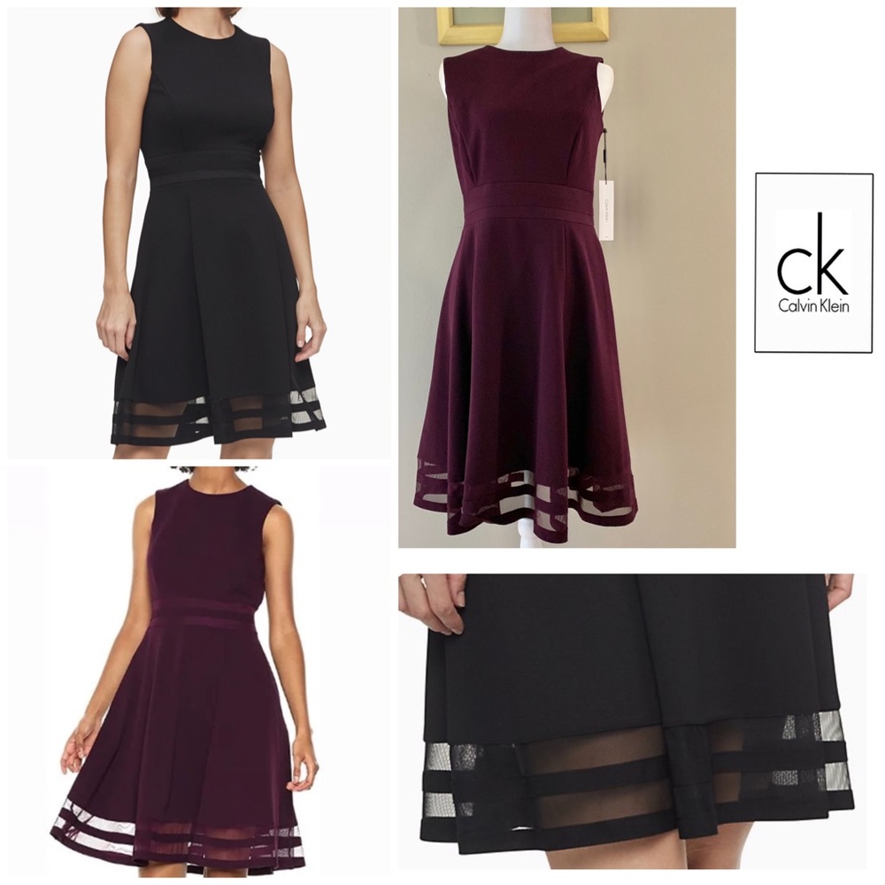 Calvin Klein 6 burgundy sleeveless fit+flare dress